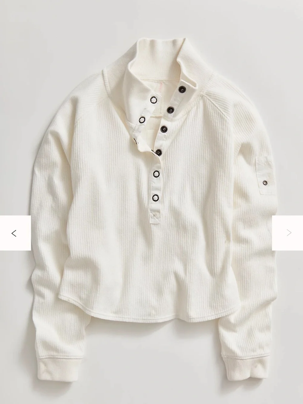 Free People Movement Cropped White Waffle Henley Long-Sleeve Top